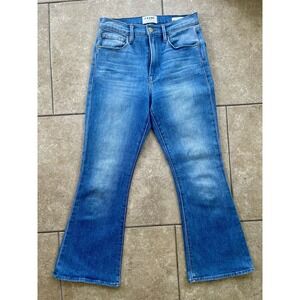 FRAME Le Crop Flare Jeans 26 Blue Medium Wash High Rise Cropped Bootcut Stretch